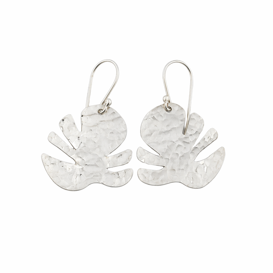 Hammered Monstera Earrings, Large, Silver FW.