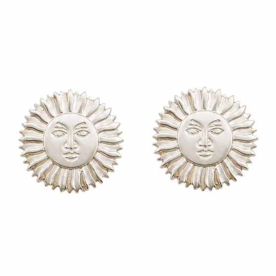 Ra-Sun Earrings, Silver, 14k Post