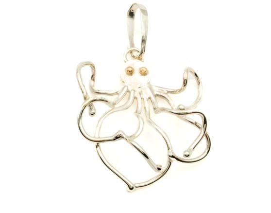 Silver & 14K Gold Eyes Octopus Pendant