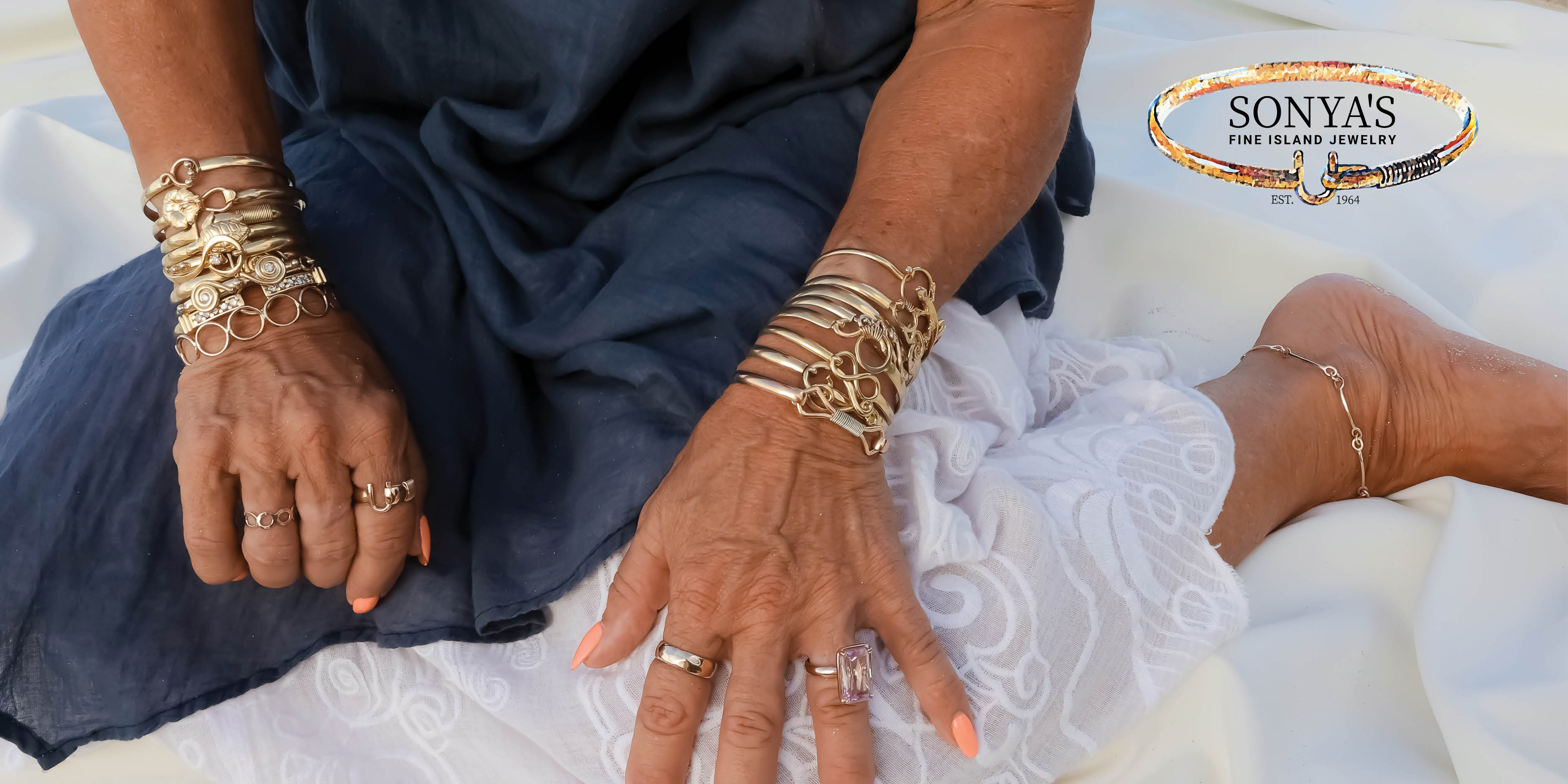 Gold and Silver Loops Charm Bracelet and Hammered Hook-On Bracelet