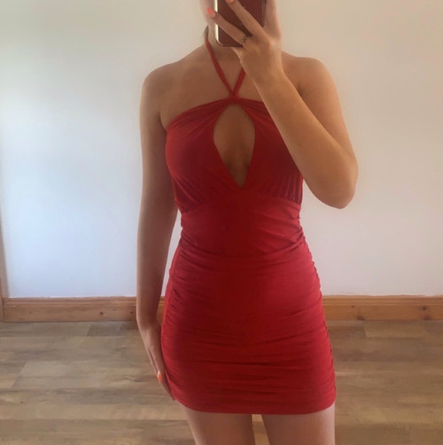 red cut-out mini dress