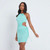 Turquoise Chain Halterneck Stretch Mini with Side Cut-Out
