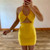 Yellow Cut-Out Halter Strap Stretch Mini Dress