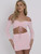Pink Slinky Ruched Bardot Crop Top & Mini Skirt Co-ord