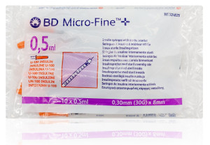 BD Micro-Fine+ U-100 Insulin Syringe Needles 0.5ml 30g 8mm 10s
