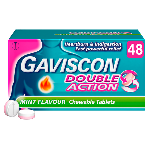 Gaviscon Double Action Heartburn & Indigestion Mint Flavour 48 Tablets