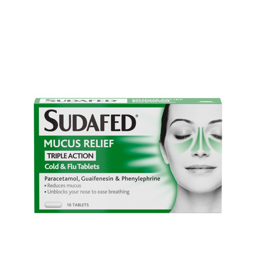 Sudafed Mucus Relief Triple Action Cold & Flu Tablets 16 Tablets