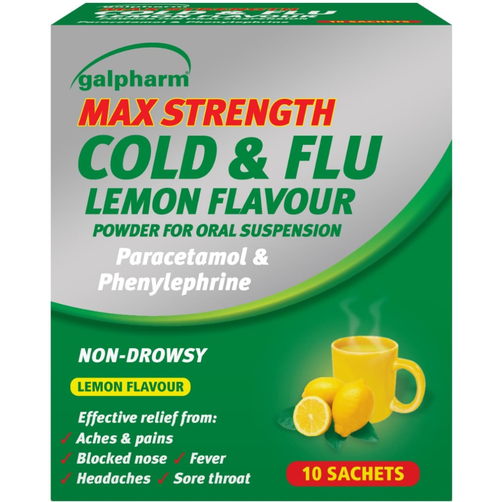 Galpharm Max Strength Cold & Flu Lemon Sachets 10's