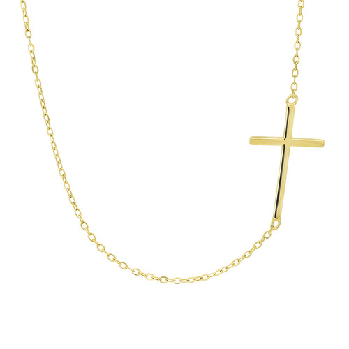 Sideways Cross Necklace Gold Plated