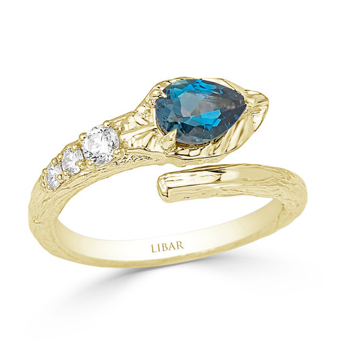 Pear Shaped London Blue Topaz Bark & Leaf Ladies Ring