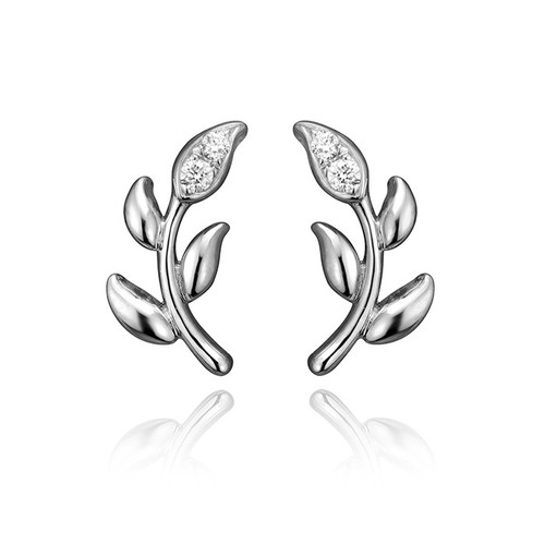 Leaf Motif Diamond Stud Earrings