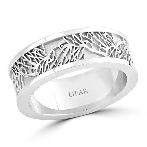 Mens Tree Branch Inlay Wedding Band
