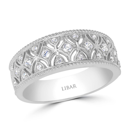 Art Deco Crescent Pave Set Millgrained Diamond Men's Band