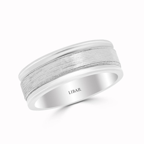 Milgrained Titanium Finish Centered Wedding Band