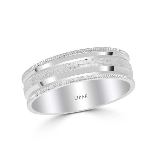 Striped Milgrained Titanium Finish Wedding Band