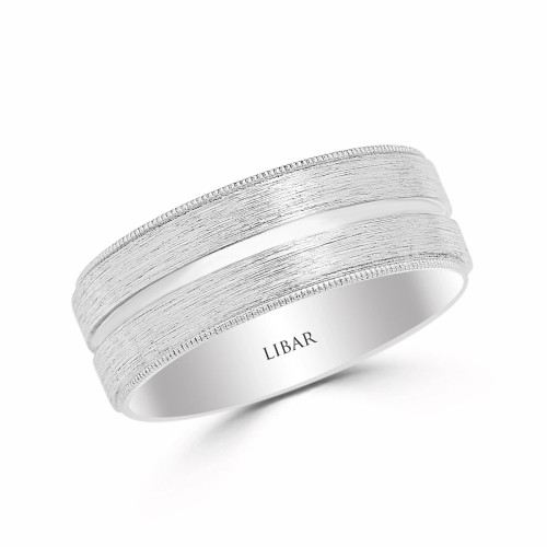 Double Striped Titanium Finish Milgrained Wedding Band