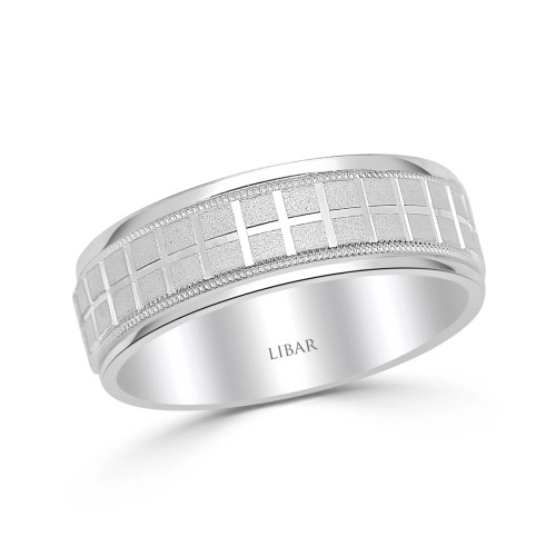 Men's Plaid Pattern Milgrain Wedding Band