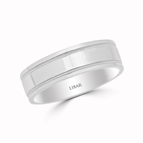 Men's Flat Shank Double Milgrain Wedding Band