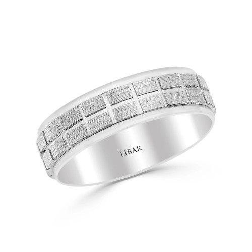 Plaid Designed with Cabachon Edge Wedding Band
