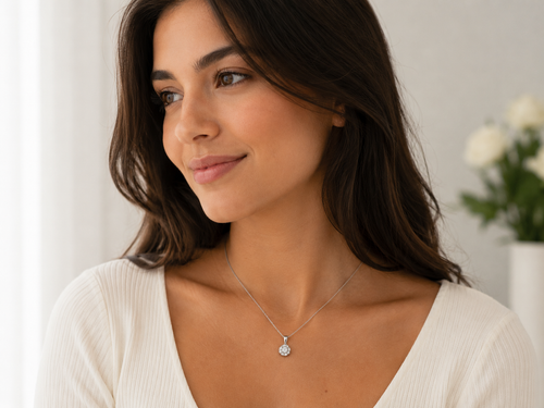 LIBAR Halo Cluster Diamond Pendant Necklace