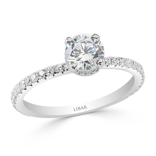 Four Claw Round Brilliant Cut Diamond Hidden Halo Ladies Engagement Ring