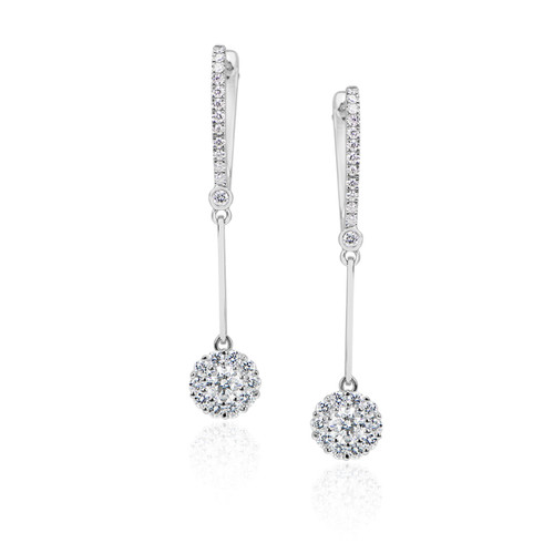 Dangling Claw Set Round Halo Diamond Lever Back Ladies Earrings Dangling Claw Set Round Halo Diamond Lever Back Ladies Earrings