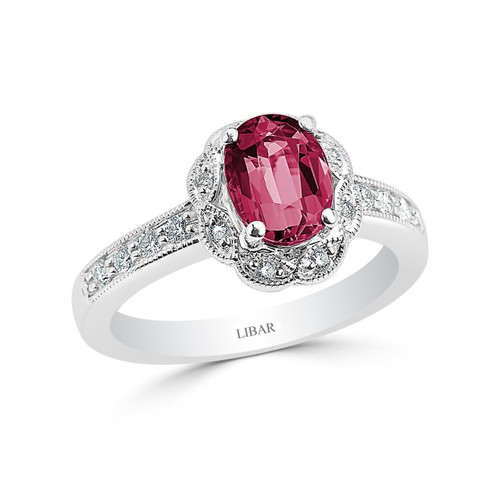 Oval Pink Tourmaline Milgrain Pave Set Ring Oval Pink Tourmaline Milgrain Pave Set Ring