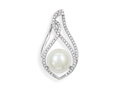Sterling Silver Pearl Pendant with Cubic Zirconia
