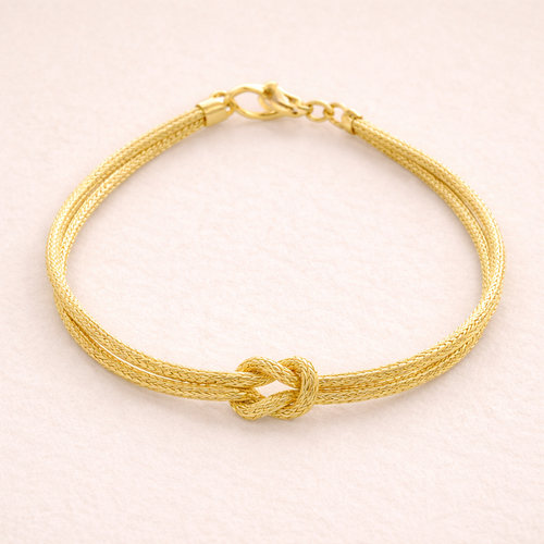 Sterling Silver Gold Plated Love Knot Bracelet Double Stranded Wheat Link