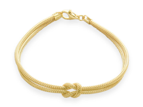Sterling Silver Gold Plated Love Knot Bracelet Double Stranded Wheat Link