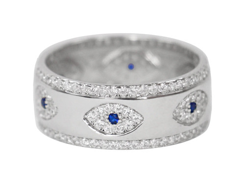 Sterling Silver Eye Ring With Blue Stones