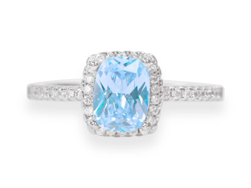 Sterling Silver Aqua Blue & White CZ Ring