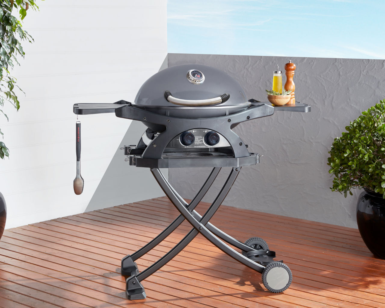 Ziggy Classic Twin Grill LPG BBQ On Folding Cart (Grey)