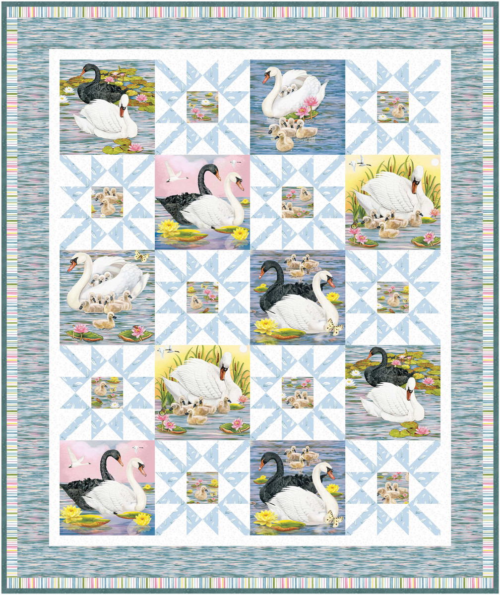 専用　布リース*swanlake* Swan Sanctuary - Swan Lake Quilt - Henry Glass Fabrics