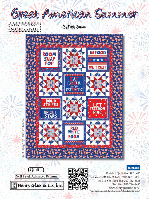 "Great American Summer" is a Free QOV Quilt Pattern designed by Heidi Pridemore from Henry Glass Fabrics!