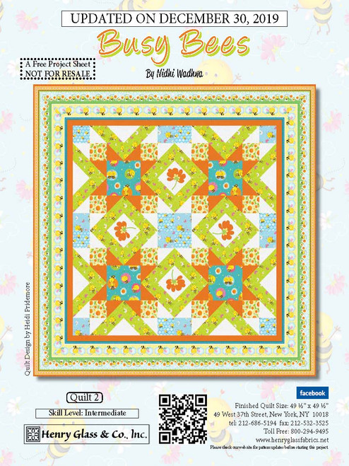 “Busy Bees Quilt #2” a Free Summer Quilt Pattern designed by Nidhi Wadhwa from Henry Glass Fabrics