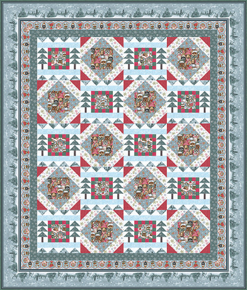 希少　マニー　Many　クリスマス　コラージュ　パッチワーク　フレーム Magical Menagerie - Frolicking in the Snow Quilt - Henry Glass Fabrics