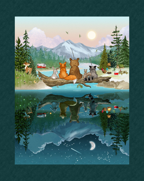 2742PMK-76 Dark Teal/Green || Happy Campers Minky