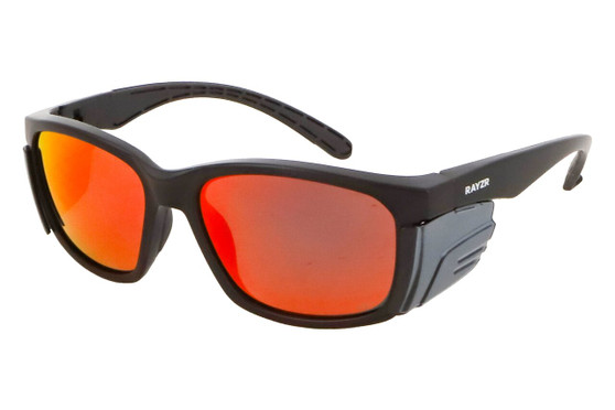 Rayzr Safety Glasses - Matte Black Frame - Red Mirror Polarised