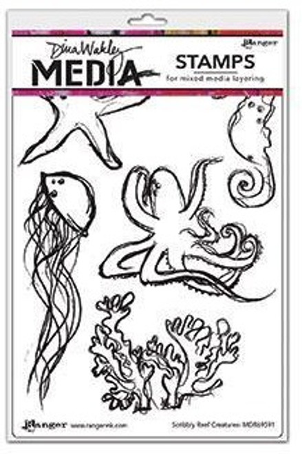 Dina Wakley Media: Cling Stamp, Scribbly Reef Creatures