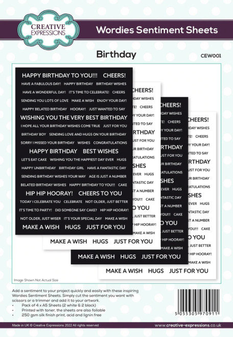 Creative Expressions: Wordies Sentiment Sheets - Birthday Pk 4 6 in x 8 in