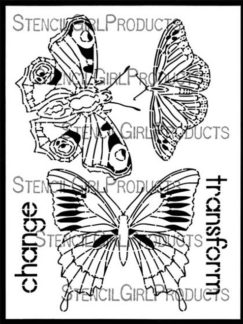 Stencil Girl: 9x12 Stencil, Boho Butterflies