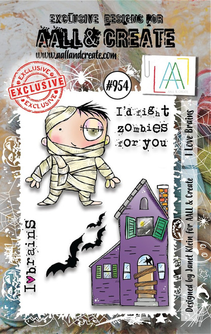 AALL & Create: A7 Clear Stamp Set, #954 - I Love Brains