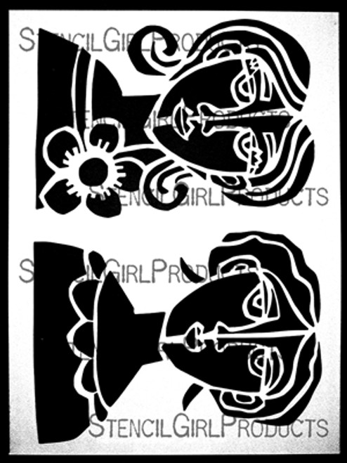 Stencil Girl: 9x12 Stencil, Curious Girl and Flower Girl