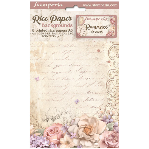 Stamperia: A6 Rice Paper Backgrounds, Romance Forever