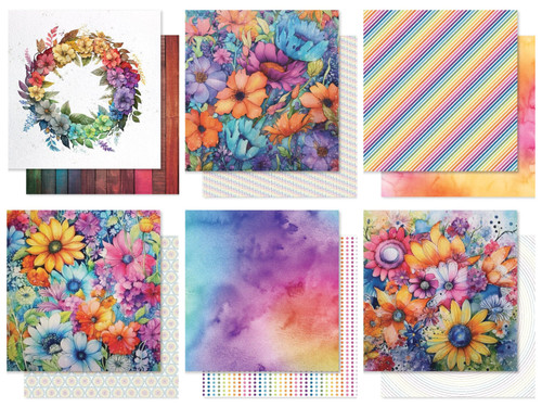 Paper Rose: 12 x 12 Pattern Paper, Rainbow Twirl (various patterns)
