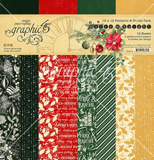 Graphic 45: 12X12 Paper Pack, Patterns & Solids - Merry & Bright