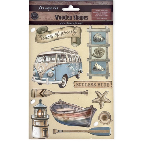 Stamperia: A5 Colored Wooden Shapes, Silent Sea - Endless Blue