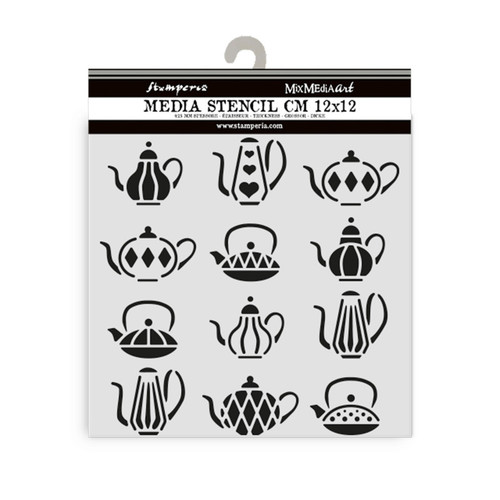 Stamperia: Thick Stencil, Alice in Christmas - Tea Pots