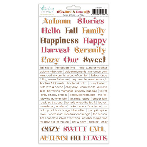 Mintay: 6X12 Paper Stickers, Rust & Rose - Words